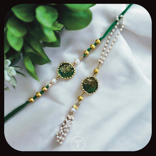 The Emerald Gold Bead Bhai & Bhabhi Rakhi