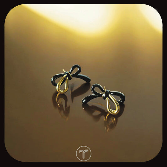 The Black Enamel Bow Ear Studs